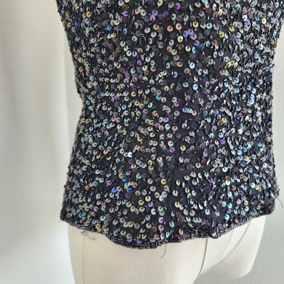 Vintage Lawrence Kazar Black Iridescant Sequin Silk Embroidered Blouse S - Picture 5 of 14